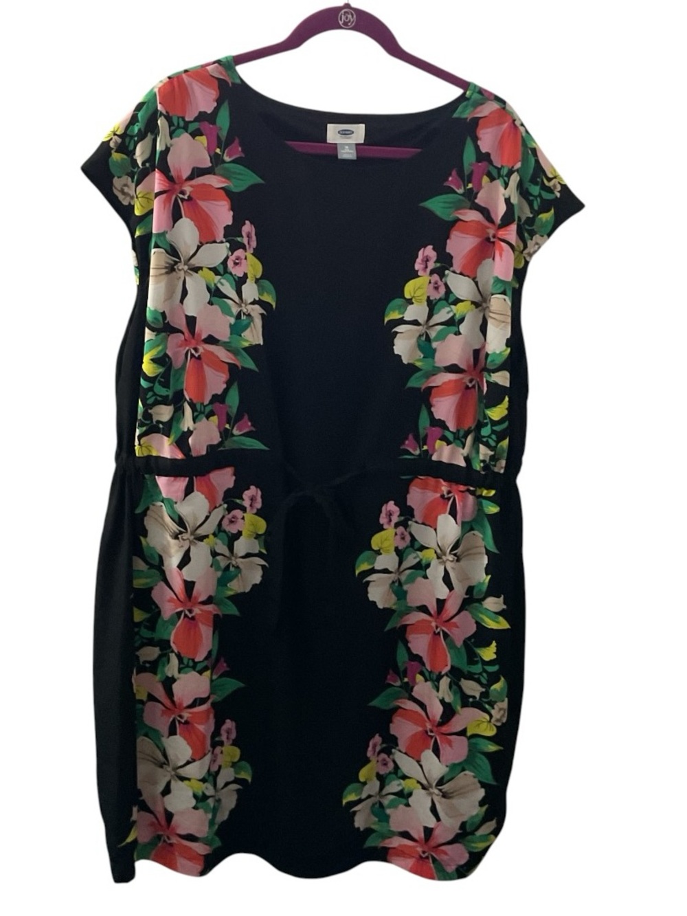 Old Navy Black Floral Drawstring Mini Dress P:23.5” L: 38.5”